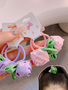 Handmade Rose ดอกไม้ผมสําหรับสาวคู่หางเด็กแฟชั่น < Ne1> ผ้าไม่ทําลายหัวเชือกผมสีสด
