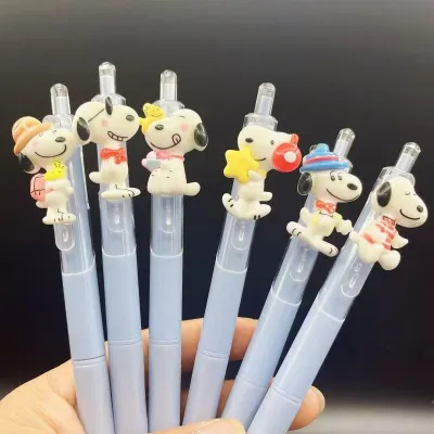 6pcs/set Cute Cartoon Snoopy 3D Pendant Decorated 0.5mm Black Ink Blue Ball Pen Ballpoint Pen