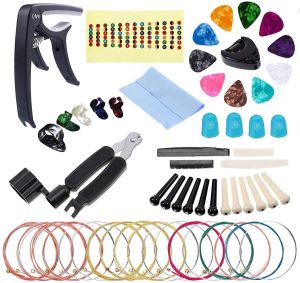 Universal Guitar Accessory Set Tuning Clip-On Finger Pads String Winder Pick Holder Box Guitar Maintenance Tool Kit for Beginners