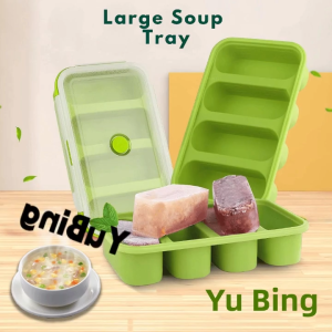Bestsell Silicone Freezer Soup Tray with Lid 4 Large Soup Ice Cube Molds for Soups and Food Meal