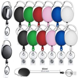 Retractable Badge Reel Holders Metal Heavy Duty With Carabiner Belt Clip And Key Ring For ID Card Name Holder And Keychain