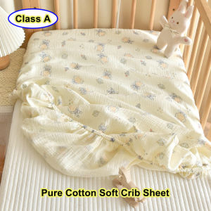 ผ้าปูที่นอนคลุมที่คลุมปกป้องเตียงทารกแบบระบายอากาศนิ่มผ้าปูที่นอนพอดีเปลผ้าฝ้ายบริสุทธิ์แบบใหม่