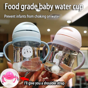 Baby Cartoon Straw Water Bottle 250ml BPA Free Food Grade Bottle Portable Childrens Sports Water Bottle Toddlers Soft Spout Cup Plastic Bouncing Straw Cup 婴儿奶瓶
