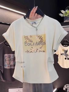 Summer Large Size Slim Fit Waist-Conscious Mini Sleeve T-Shirt for Women with Creative K-Style Design and Regular Sleeve Length