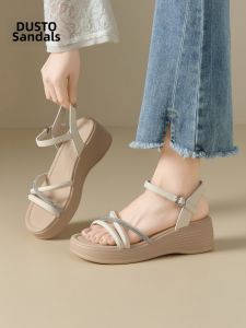 DUSTO | Thick Sole Platform Sandals Soft Bottom 1-Strap Summer Pair with Dress