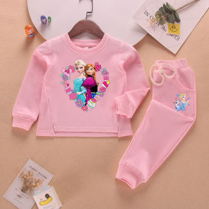Girls Cotton Sportswear Set Cartoon Princess Style Spring Autumn Kids Outfit Comfortable Breathable Long Sleeve Pants And Sweatshirt