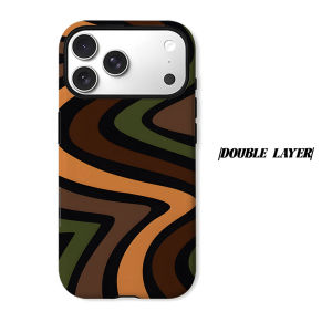 brown green wavy stripe Phone Case for iPhone 18 17 16 15 14 13 12 11 Air Pro Max Plus Double-layer Cover