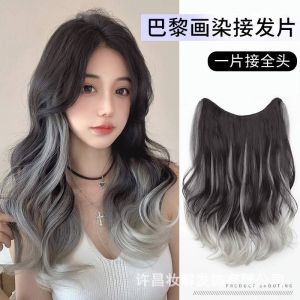 Horec การไล่ระดับสีไฮไลต์วิกผมยาวหยิกผู้หญิงฟูชิ้นเดียวที่มองไม่เห็นแพทช์ต่อผมแบบไร้รอยต่อวิกผมจำลอง