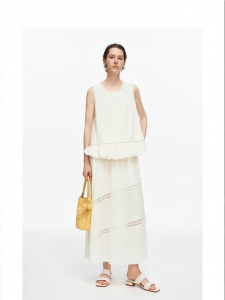 Double-layered Ruffle-trimmed Round Neck Fish-tail Camisole Set