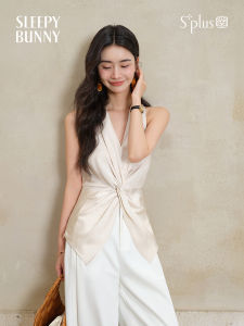 Luxury French Elegant V-Neck Knotted Top