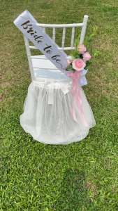 Chair Tulle Tutu Decoration with Sash for Bridal Shower White Tulle Chair Skirt Fluffy Bridal Chair Decor for Wedding Bridal Shower Bridal Party bridal luncheon fit for Standard Chair