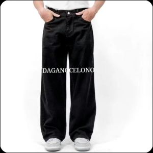 Celana jeans standar panjang jumbo pria basic gombrong reguler cowok dewasa bigsize Denim