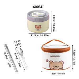 WORTHBUY Portable Cute Bear 304 Stainless Steel Insulated Bento Lunch Box Microwave Sealed Lunch Container For Kids  Students