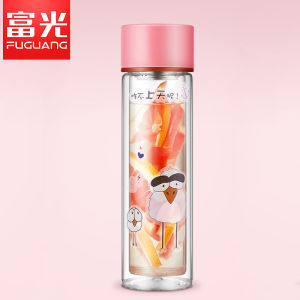 Fugang Glass Cup Portable Double Layer Anti-Fall Car Filtered Water Cup Mens Creative Female Floral Tea Cup Heat Resistant round Shape