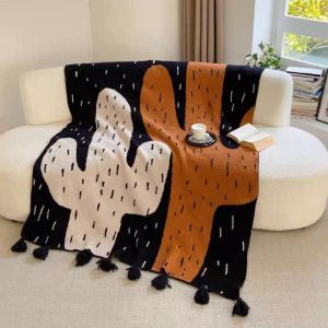New Bohemian Knitted Blanket Cactus Sofa Decorative Bed Tail Towel Air Conditioner Blanket High Breathability Warm All Seasons
