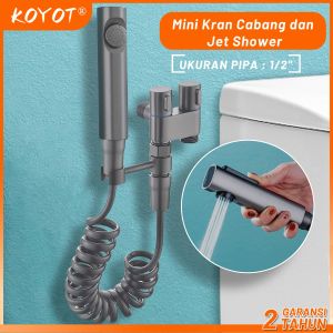 KOYOT Abu-abu Mini Kran Cabang dan Jet Shower SUS 304 Toilet Hitam Matte 1/2 Inch dengan Selang 1.5M Kran Air Double Kran Washing Machine Bidet Spray