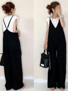 Loose Wide Leg One Piece Overalls Womens Casual Solid Color Japanese Style Autumn New Fashion Crossbody Bib Pants