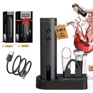 Rechargeable Electric Wine Opener with Foil Cutter Wine Pourer & Vacuum Stopper USB-C Charging Compact Design for Home Kitchen