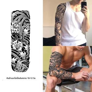 สติกเกอร์รอยสักลายคลื่นญี่ปุ่นแบบเต็มแขนกันน้ำใช้งานได้นาน1-2สัปดาห์รอยสักปลอมกึ่งถาวรที่สมจริง