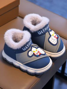Autumn Winter New Cartoon Ultraman Boys Cotton Slippers Waterproof Non Slip Outdoor Wear Plush Heel Covered Children Shoes