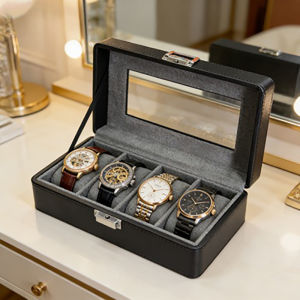 1 pc 4-grid watch box dustproof with transparent window watch display and storage box for men and women