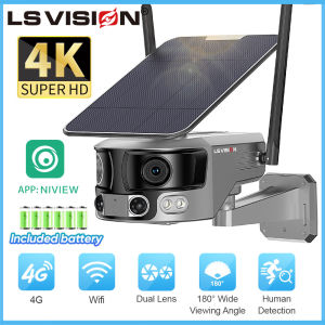LS VISION 4K 8MP 4G/WIFI Dual Lens Solar CCTV Camera 180° Ultra-Wide Angle CCTV Camera 4X Zoom Wireless Outdoor Color Night Vision IP Camera Humanoid Tracking PTZ Security Camera for home