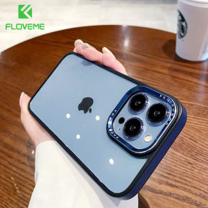 FLOVEME Luxury Carbon Fiber Texture Frame Clear Phone Case For iPhone 15 14 13 12 Pro Max 15 14 Plus Plating Metal Lens Protection Transparent Non-slip Acrylic Hard Shockproof Back Cover For iphone 15 14 13 12