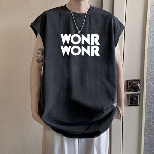 American High Street Washed Vest Mens Summer Heavy Weight Pure Cotton Loose Teen Sports Waistcoat Sleeveless T-Shirt Fashion