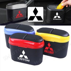 Car Trash Can For Mitsubishi Triton Xpander Lancer Mirage Grandis Asx Ralliart Colt Delica Eclipse Cross Rallyart G4 Outlander Pajero Strada L200 Airtrek Galant Attrage Fashion Hanging Can Plastic Bag With Lid Mini Garbage Bin Box Car Accessories Interior