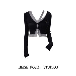 เสื้อคาร์ดิแกนถักแขนยาวทรงสลิมฟิตสีดำ ทรงเข้ารูป ดีไซน์ไม่สมมาตร เสื้อผ้าทำงานสไตล์เกาหลีสำหรับผู้หญิง