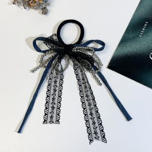 Fashionable Silver Grey Beaded Lace Butterfly Knot Hair Ties Womens Durable Elastic Hair Bands Simple Stylish Hair Accessories