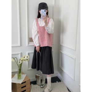 Ielgy phong cách Hàn Quốc ren-up Áo vest đan cho phụ nữ thời trang và linh hoạt Tops