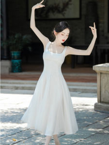 Elegant French New Spring Fashion White Sleeveless Dress