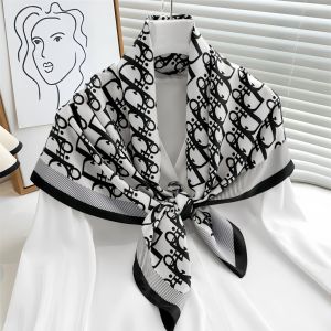 Luxury Printed Wraps Accessories 35inch Large Square Bandana Imitation Silk Scarf Elegant Versatile Shawl for Women