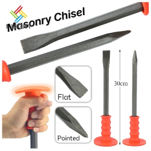 (Fast Delivery)Masonry Chisel Stone Tip Chisel Cement Chisel Multi-purpose  rubber handle  Stone chisel Flat/Pointed for cutting stone cement and concrete