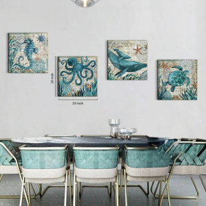 Blue Underwater Animal Theme 4 Piece Set Wall Decor