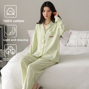 miiow | Pure Cotton Cat Person Sleepwear Ladies Spring Autumn Long Sleeve Long Pants Casual Home Clothes Set Can Be Worn Outside