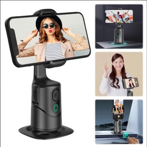 Face Tracking Phone Tripod Holder 360° Rotation Follow-up Gimbal Stabilizer Built-In Fill Light for Tiktok Live Video Recording