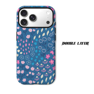 BILIBILI | Blue Pink Simple Floral Phone Case for iPhone 18 17 16 15 14 13 12 11 Air Pro Max Plus Double-layer Cover