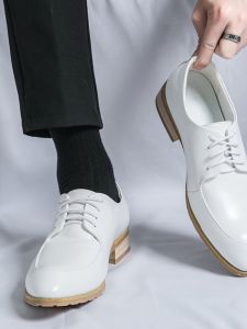 Mens Leather Shoes Wooden Root Matching Suit Wedding High-End Sensation New Groom Shoes Autumn Season Casual Fashion Single Shoes