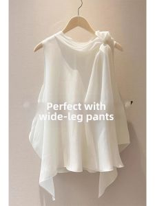 V.C.I | Bow Decor Irregular Design Sleeveless Blouse