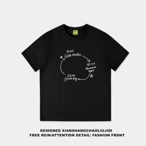 Heavyweight 100% Pure Cotton American Retro Letter Short Sleeve Mens T-shirt Summer Loose Trendy Design Sense Casual Tee