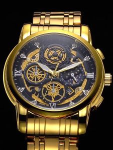 Jam Tangan Kerangka Tourbillon Unik Mewah Elegan / Jam Tangan Pria Analog Stainless Steel Anti Air Ada Kalender Motif Matahari Bulan Bintang / Fashion Arloji Pria Luxury Bisnis Tanggal Aktif Model Terbaru Keren Fashionable / Skeleton Mechanic Watch Impor
