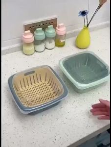 ชามล้างผัก ตะแกรงล้างผัก กะละมัง กะละมังล้างผัก-ผลไม้อเนกประสงค์ กะละมังพลาสติก มีช่องระบายน้ํา กล่อง2in1 กล่องเก็บอาหาร