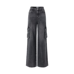 Cool Stylish Water Washed Wide Leg Workwear Jeans Female