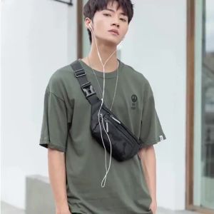 Small Size Multi Function Chest Bag Waist Pouch Cross Body Bag Sling Bag Shoulder Bag For Men Male Student Teenager New On Sale Korean Style Simple Casual Fashion Designer Import Sport Nylon Fabric Cloth Earphone Hole Black Camouflage