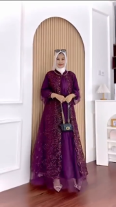 Gamis Brokat Burgundy Viral Nadine Dres BP Tille Full Puring Mix Brukat M L XL XXL 3XL Dress Kondangan Wanita Elegan Kekinian Baju Muslimah Model Terbaru Seragaman Pernikahan