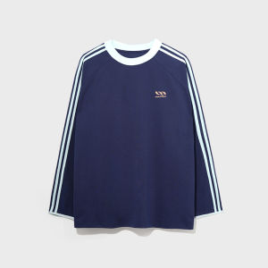 UMAMIISM Retro American Striped Sports T-shirt Summer round Neck Short Sleeve Long Sleeve Dense Sound New 2025 Casual Cotton Polyester Blend Elastic Fiber