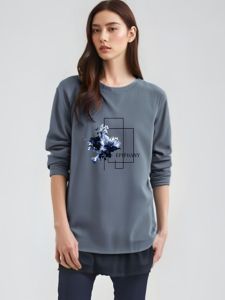 Áo Thun Cotton Dài Tay in Họa Tiết Mùa Xuân Thu Cho Nữ Áo Sơ Mi Cổ Tròn Thường Ngày Thoải Mái Thoáng Khí Mặc Đi Làm