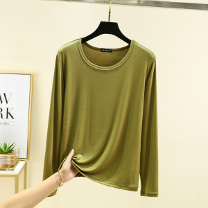 Áo Thun Dài Tay Cho Nữ Mùa Hè Mỏng Phong Cách Cổ Tròn Màu Nguyên Chất Plus Kích Thước Dáng Rộng Đơn Giản Căn Cứ Áo Sơ Mi